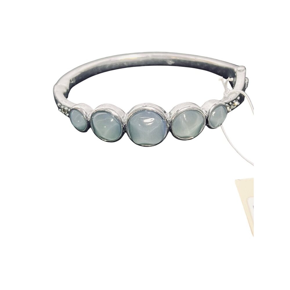 Kenneth Cole Silver Tone And Blue Moonglow Hinged Clamper Bangle Brace (6230) - Picture 2 of 5